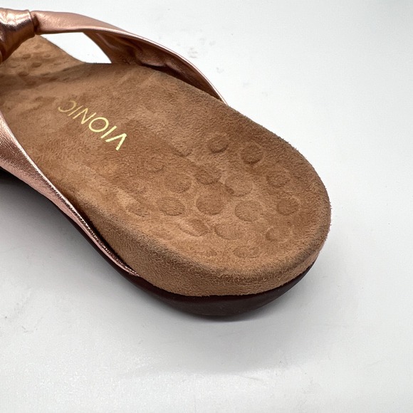 VIONIC Pippa Toe Post Sandal Womens 10 Rose Gold Leather Knotted Flip Flop Thong - Picture 11 of 14